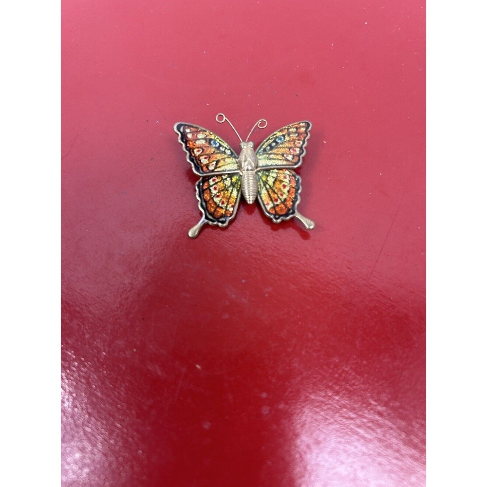 Vintage Rainbow Silver‎ Enamel Costume Jewelry Butterfly Brooch Pin